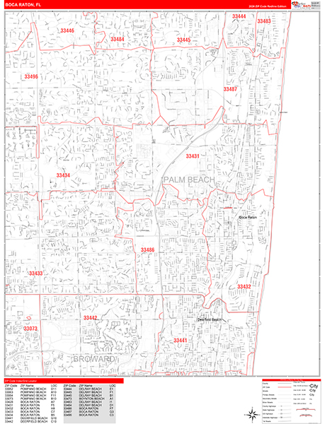 Boca Raton Zip Code Wall Map